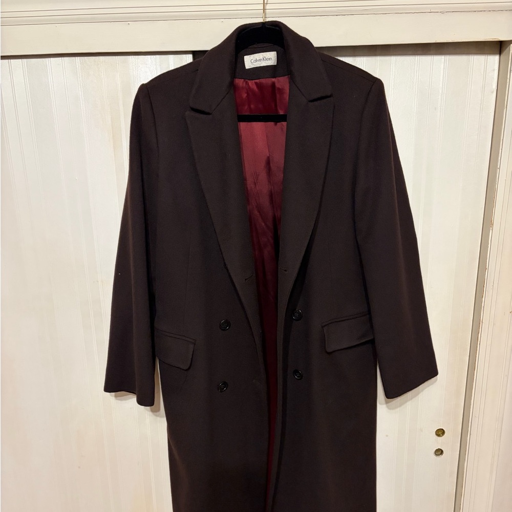 Calvin Klein Dark Brown 100% MERINO WOOL women’s size 12 Coat
